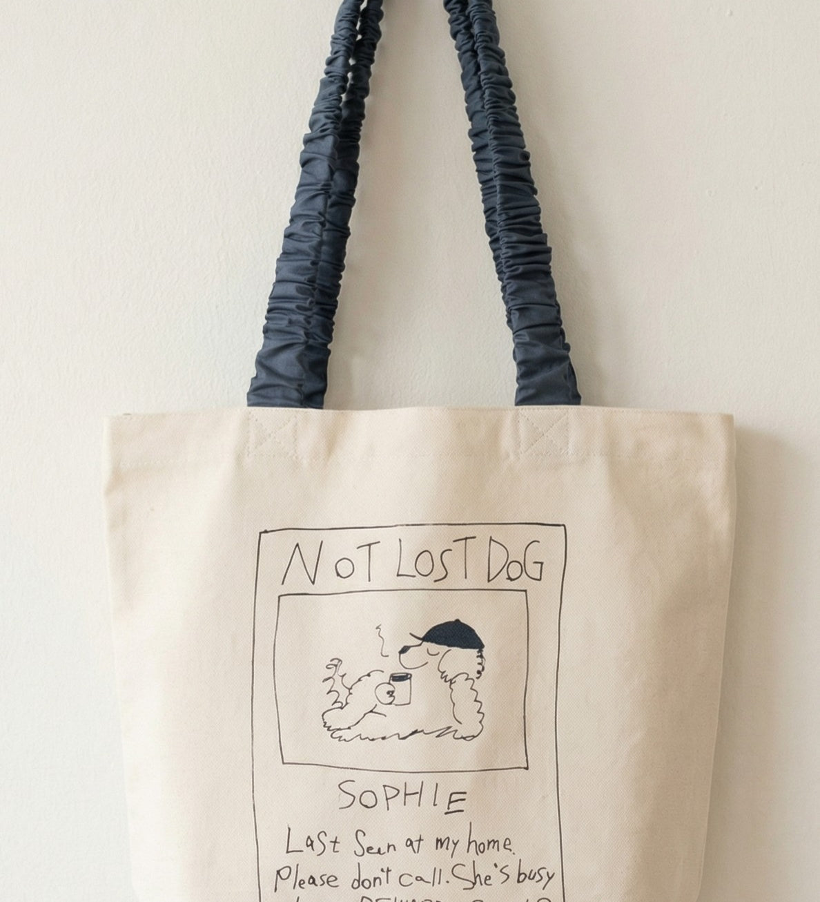 Gathered Handle Canvas Tote – NOT LOST DOG–【26B-1】