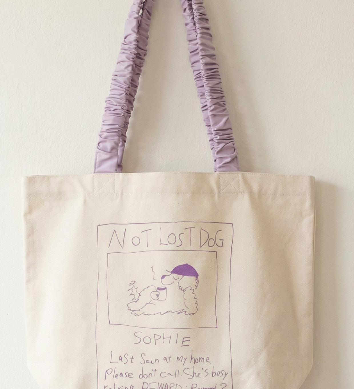 Gathered Handle Canvas Tote – NOT LOST DOG–【26B-1】