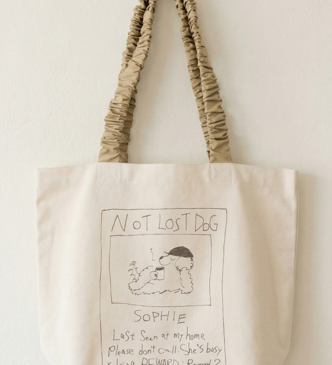 Gathered Handle Canvas Tote – NOT LOST DOG–【26B-1】