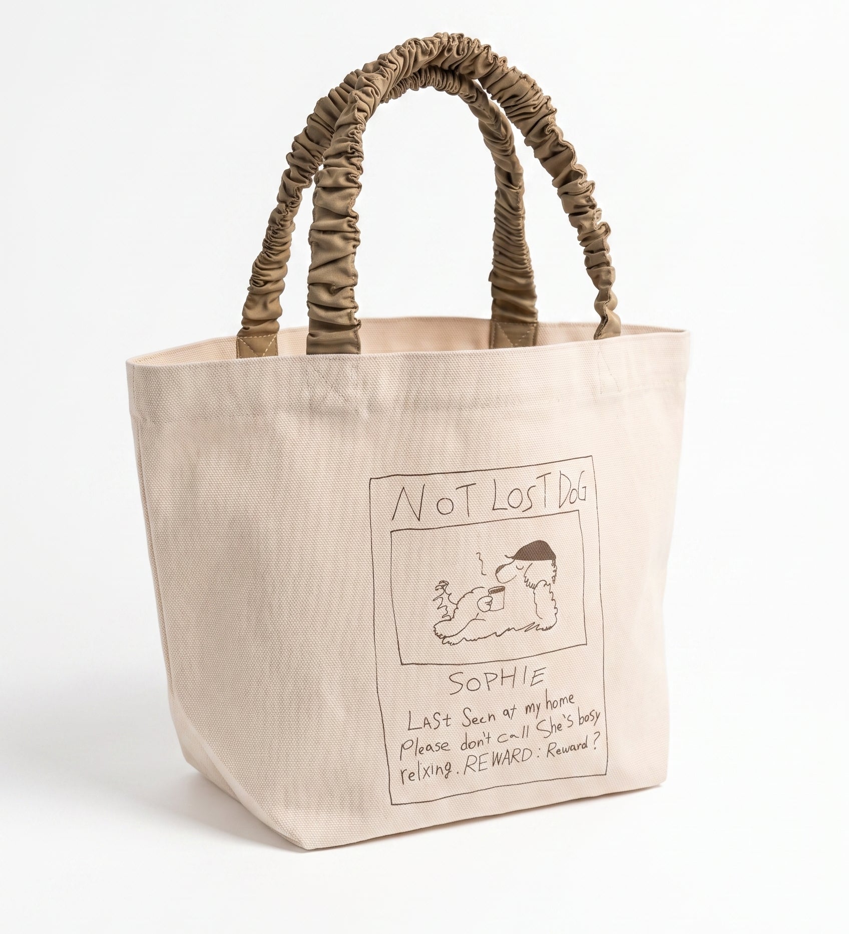 Gathered Handle Canvas Mini Tote – NOT LOST DOG–【26B-5】