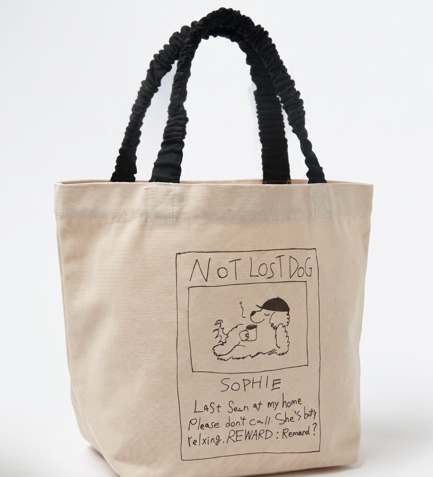 Gathered Handle Canvas Mini Tote – NOT LOST DOG–【26B-5】
